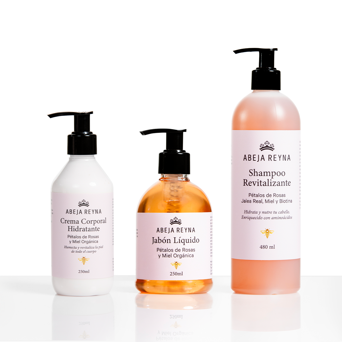 Rutina Miel y Rosas (crema+shampoo+jabón líquido)